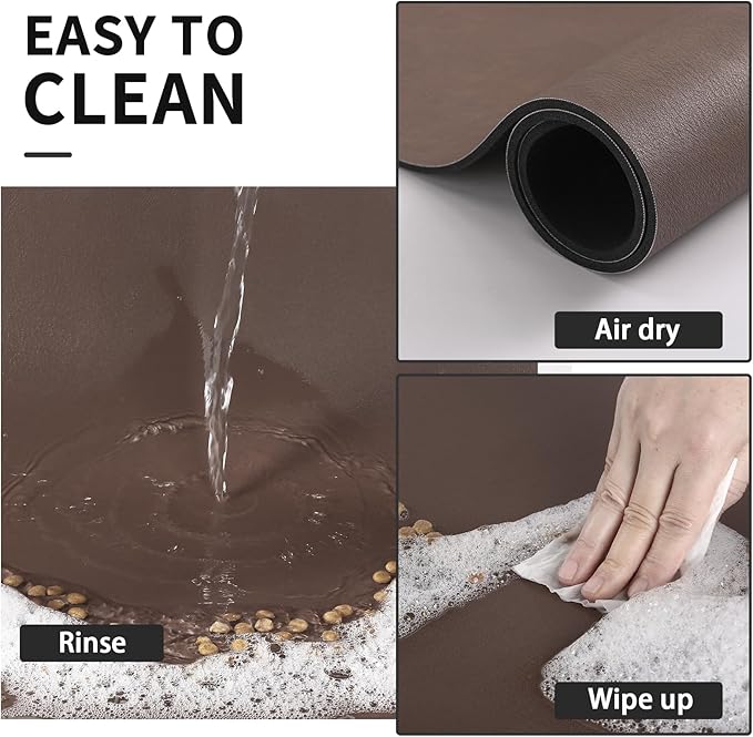 HotLive Dog Food Mat - Absorbent Cat Mat for Food and Water, No Stains Pet Feeding Bowl Mat, Easy to Clean Pet Placemats, Quick Dry Dog Water Dispenser Mat for Messy Drinkers | Paw Brown 18"x34"