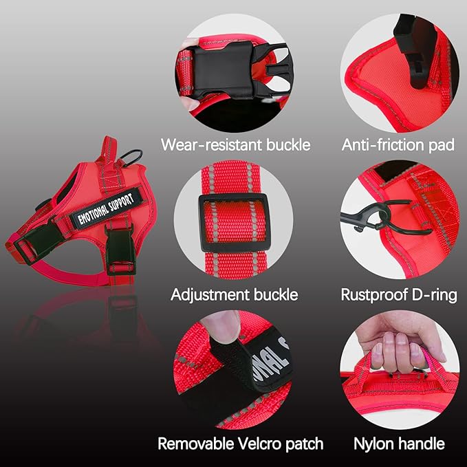 voopet Service Dog Harness, Emotional Support Pet Vest Harness, Reflective Breathable & Adjustable No Pull for Small Medium Large Dogs (with 4 PCS Removeable Tags),X Large (Pack of 1)