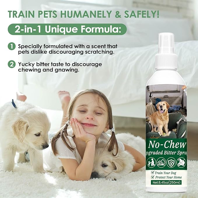 Bitter Apple Spray for Dogs 250ML - No Chew Spray for Cats to Prevent Scratching, Dog Repellent & Anti Chew Spray to Stop Dogs from Chewing Furniture, Pet Training Aid