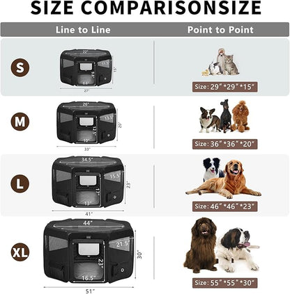 DONORO Dog Playpen Portable Pet Play Pens for Small Dog/Cat/Rabbit/Chicks, Cat Playpen Indoor/Outdoor with Carring Case, Removable Zipper Top and Bottom (Black, Extra Large (55"x55"x30"), 8)