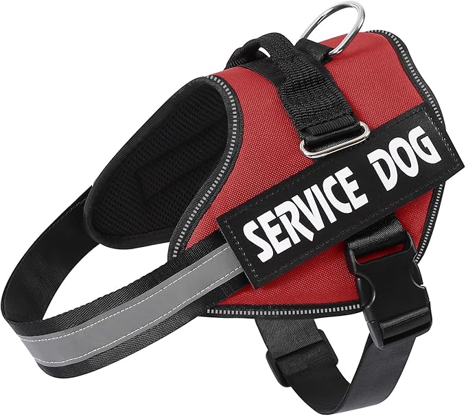 MUMUPET Service Dog Harness, No Pull Reflective Adjustable Vest with Handle, Soft Breathable Padding for Small Dogs, 2 Removable Velcro Patches (Red, S)