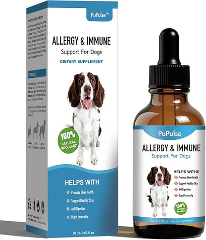Allergy Relief Drops for Dogs, Allergy and Immune, Immune Support Supplement, Dog Supplement, Natural Pet Supplement for Dog Allergy Relief with Turmeric & Milk Thistle - 2 oz