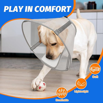 Breathable Mesh Dog Cone Collar for Surgery, Soft Elizabethan Recovery Alternative to Stop Licking,Pet Neck Collar for Large Medium Small Breeds(Grey,5)