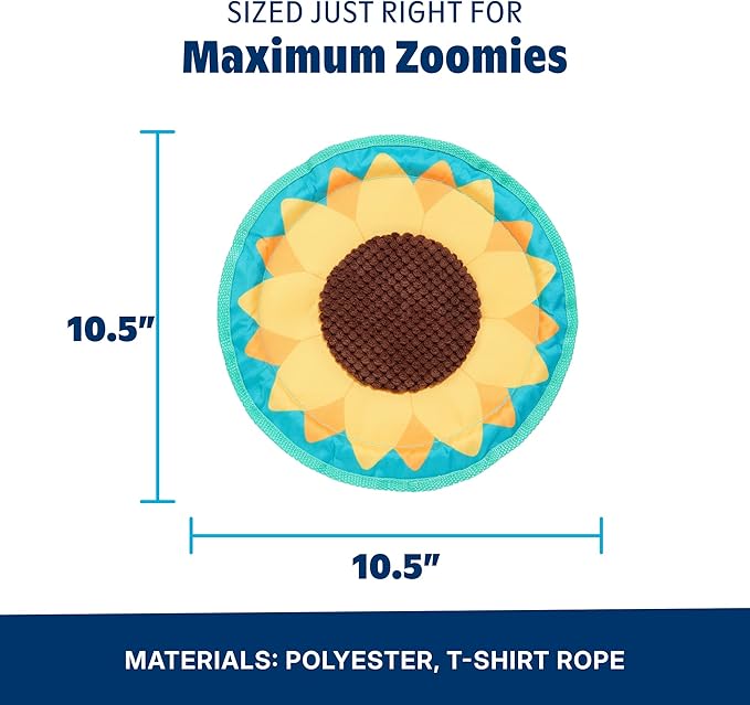 Barkbox Sunflower Flinger Flying Disc Dog Toy | Fluff-Free Crinkle Disc with T-Shirt Rope Edge | Durable Fetch Toy for Dogs & Puppies