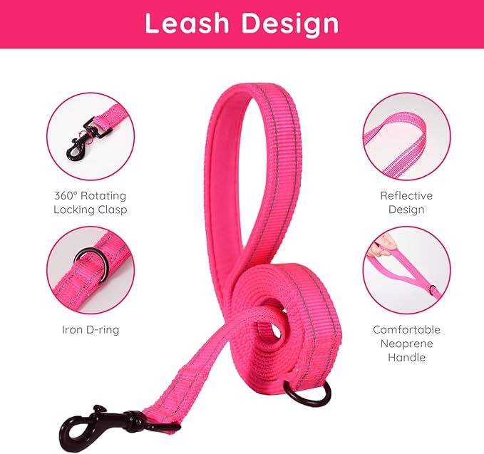 BELLA & PAL Step in Vest Harness for Small and Medium Dogs, No Pull Small Dog Harness with Leash Set, Comfortable Air Mesh Dog Vest Harness with Reflective Strip (Hot Pink, M)