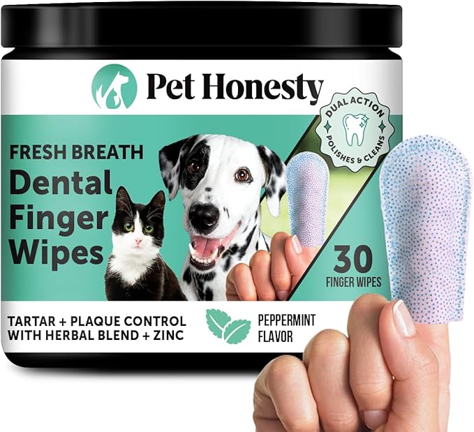 Dog Dental Finger Wipes for Teeth Cleaning Plaque Off - Dental Care for Dogs & Cats, Stain & Tartar Remover for Teeth, Finger Toothbrush Wipes, Fresh Breath & Gum Care with Zinc + Green Tea - 30 ct
