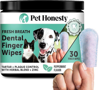 Dog Dental Finger Wipes for Teeth Cleaning Plaque Off - Dental Care for Dogs & Cats, Stain & Tartar Remover for Teeth, Finger Toothbrush Wipes, Fresh Breath & Gum Care with Zinc + Green Tea - 30 ct