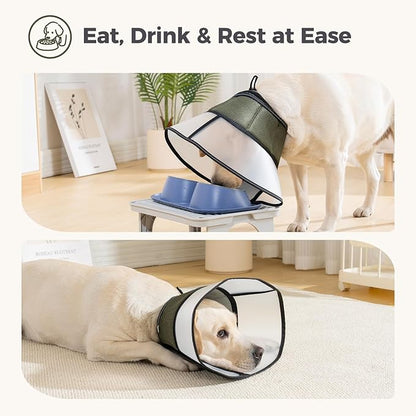 Avont Dog Cone Collar After Surgery, Alternative Adjustable Elizabeth Cone for Medium Large Dogs, Comfy Breathable Pet Recovery Collar to Stop Licking -Dark Green(L)