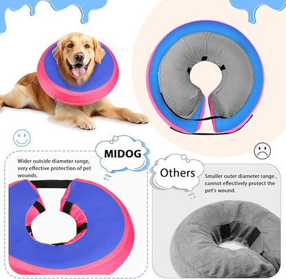 MIDOG Soft Inflatable Dog Cone, Donut E-Collar Alternative for After Surgery, Prevents Licking, Allowing Normal Eating & Vision,Comfortable Recovery Collar for Small Medium Large Dogs&Cats,PinkBlue-L+