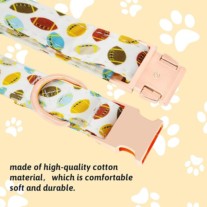 Dog Collar and Leash Set Girls Adjustable Puppy Collars with Floral Bow Tie for Small Medium Large Female Dogs, Rugby, S