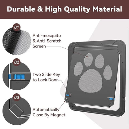PETLESO Large Dog Door for Screen Door, Easy Install Lockable Pet Screen Door for Sliding Door, Doggy Screen Door, Gray, Inside size: 14''x12''
