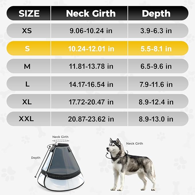 Upgraded Dog Cone Collar for Dogs After Surgery, Soft Transparent Pet Recovery Collar for Large Medium Small Dogs, Depth Adjustable Dog Cone Collar, Elizabethan Collar (S, Black)