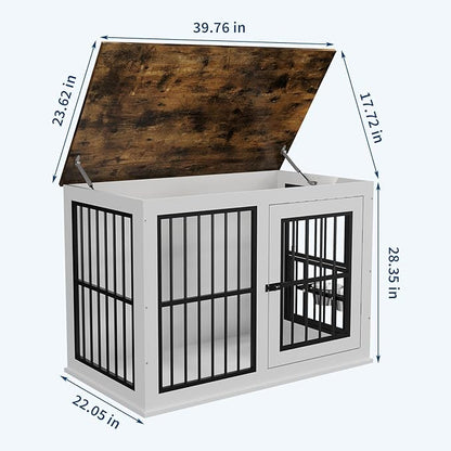 40'' Wooden Dog Crate Furniture, Liftable Top Escape Proof Pet House, Heavy Duty Indestructible, Decorative Pet Crate House End Table TV Stand for Large Breed Medium Small High Anxiety Dogs