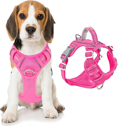 BARKBAY Dog Harness No Pull with ID Tag Pocket - Heavy Duty, Reflective, Easy Control for Large Dogs(Pink,M)