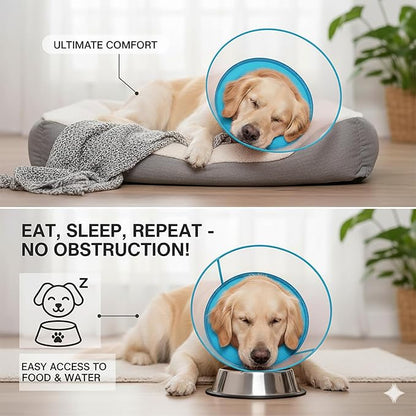 2-in-1 Soft Inflatable Dog Cone Collar Alternative with Enhanced Anti-Licking Guard Shield, Dog Collar After Surgery, Adjustable Recovery Cones for Large Medium Small Dogs and Cats(Blue, L)