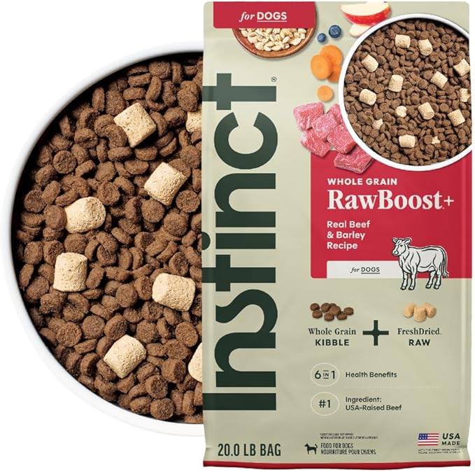 Instinct RawBoost, Natural Dry Dog Food with FreshDried Raw, Whole Grain Recipe - Real Beef & Barley, 20 lb. Bag