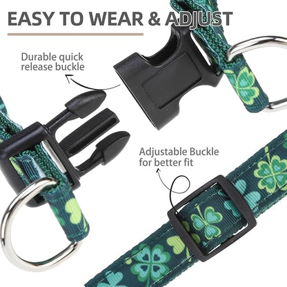 PUPTECK No Pull St. Patrick Dog Harness Soft Adjustable Basic Nylon Step in Puppy Vest Outdoor Walking with ID Tag, Deep Green S