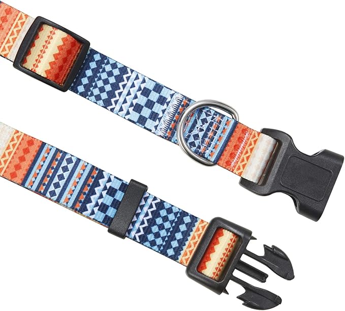 Mihqy Dog Collar with Bohemia Floral Tribal Geometric Patterns - Soft Ethnic Style Collar Adjustable for Small Medium Large Dogs (Bohemian Orange,XS)