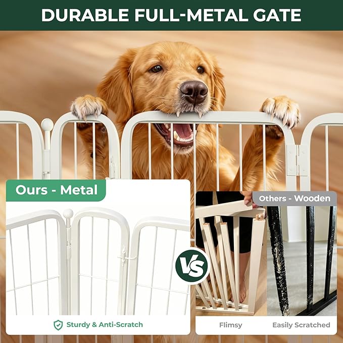 FXW Dog Gate Extra Wide Designed for Indoor Use, Adjustable Width Up to 165-inch Wide (40" H 6 Wire Panels for Medium and Large Dogs), White