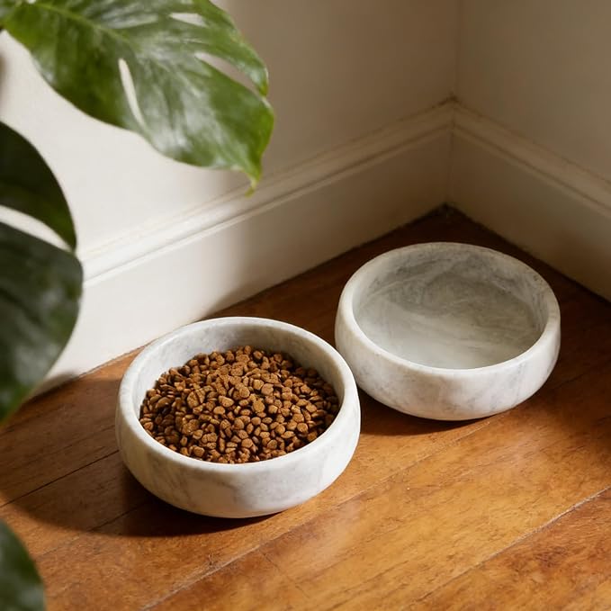 Karibiber Marble Dog Bowl, 5lbs Non-Slip Cat and Dog Food Bowl Dish, Non-Tipping Weighted Puppy Pet Dish, Grey Stone Durable Food and Water Bowls, Easy to Clean, Holds 4 Cups