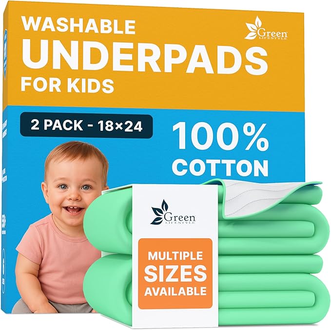 GREEN LIFESTYLE Washable Absorbent Pads – Waterproof Reusable Underpads for Kids, Seniors, and Adults – Ideal for Bed Protection, Incontinence (Pack of 2 - 18x24)