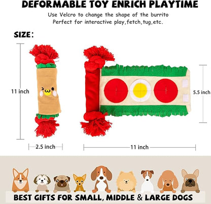 lilfrd Dog Puzzle Snuffle Mat Toys, Squeaky Enrichment Rope Crinkle Treat Dispensing Tug Toy for Small Medium Large Dog, Boredom and Mental Stimulation Toy, Burrito
