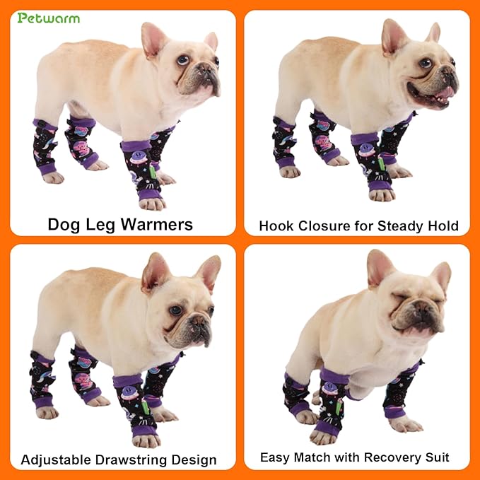 PetWarm Dog Recovery Sleeve 4pcs Set, Dog Leg Sleeve, Ideal for Comfort and Support During Pet Recovery, Suitable for Active or Support Recoverying Pet Use, Purple, S