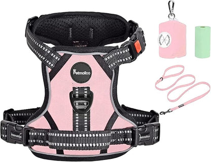 Petmolico No Pull Dog Harness Set with Leash Attachment Easy Control Handle Reflective Harness Vest Small Breed, Puppy Vest and Leash Set with Poop Bag Holder, Small - Light Pink