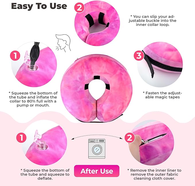 Dog Cone, Uadonile Inflatable Cone Collar for Dogs and Cats, Dog Neck Collar Recovery E-Collar Alternative After Surgery, Elizabethan Collar for Dogs Recovery(Tie-dye Rose Purple, M)