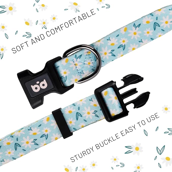QQPETS Adjustable Soft Dog Collar: Print Flower Pink Multicolor Cute Patterns for XS Small Medium Large Pet Girl Boy Puppy Walking Running Training
