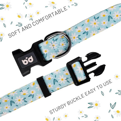 QQPETS Adjustable Soft Dog Collar: Print Flower Pink Multicolor Cute Patterns for XS Small Medium Large Pet Girl Boy Puppy Walking Running Training