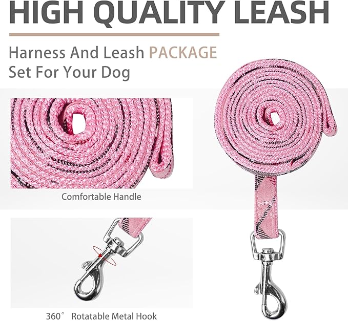 PUPTECK Soft Mesh Dog Harness and Leash Set Step-in Plaid Puppy Padded No Pull Vest Harness for XS Small Medium Sized Dogs Cats Outdoor Walking, Pink S