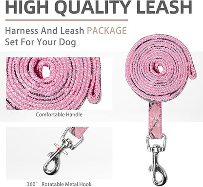PUPTECK Soft Mesh Dog Harness and Leash Set Step-in Plaid Puppy Padded No Pull Vest Harness for XS Small Medium Sized Dogs Cats Outdoor Walking, Pink S