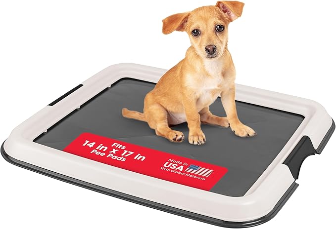 IRIS USA Pee Pad Holder for Dogs and Puppies, Potty Training Tray with Secured Latches, Non-Skid Feet, Leak Protection, Easy Clean Surface, Fits 14"x17" Puppy Pads Size, Dark Gray