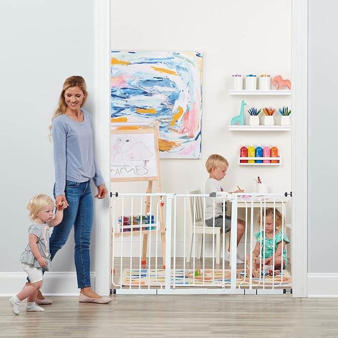 Regalo Safety 29-56" Extra Wide Baby Gate for Doorways & Bottom of Stairs, Pressure Mounted Baby Gate with Door for Babies, Toddlers & Pets, Tested & Safe for 30 Years, American Designed and Owned