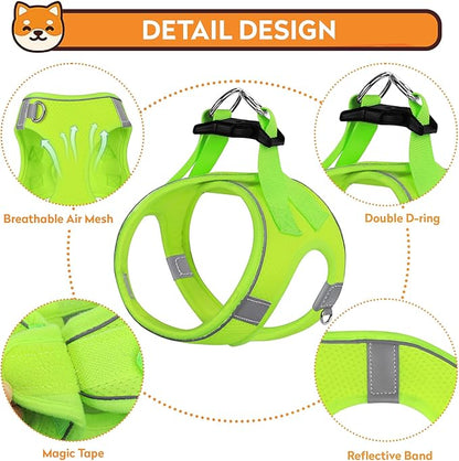 Dog Harness with Leash Set, No-Pull Step-in Reflective Pet Harness with 1 Leash Clips, Adjustable Soft Padded Easy Walk Dog Vest for Small Medium Large Dogs, Cats(Fluorescent, XXXSmall)