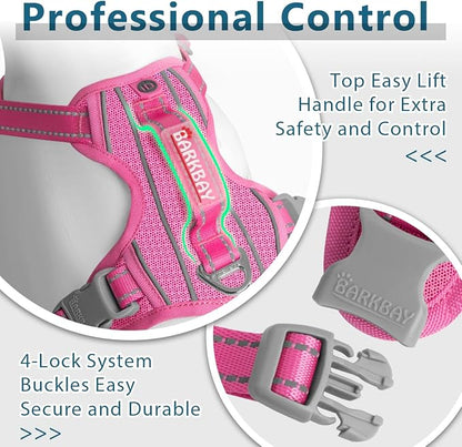 BARKBAY Dog Harness No Pull with ID Tag Pocket - Heavy Duty, Reflective, Easy Control for Large Dogs(Pink,S)