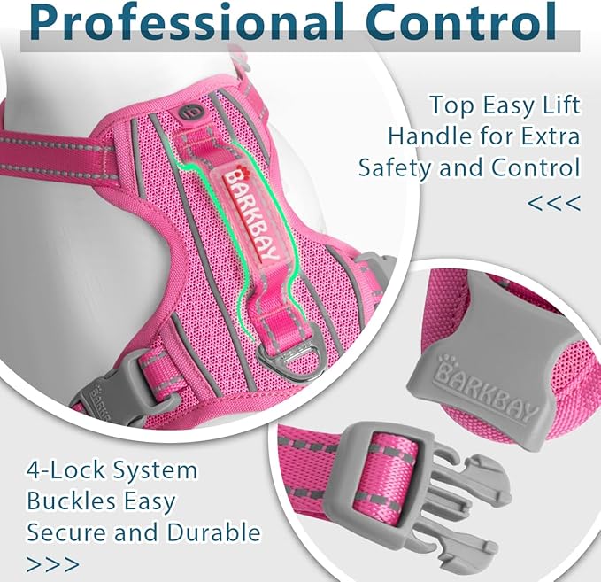 BARKBAY Dog Harness No Pull with ID Tag Pocket - Heavy Duty, Reflective, Easy Control for Large Dogs(Pink,XS)