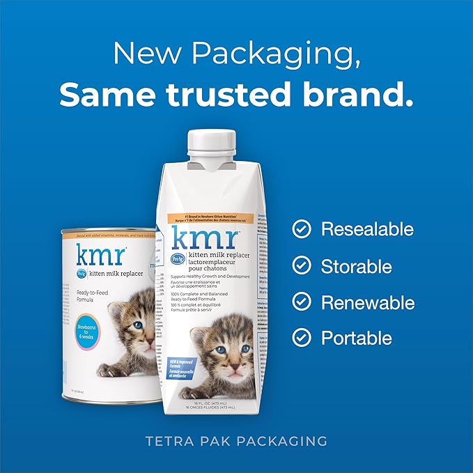 PetAg KMR Kitten Milk Replacer Liquid - 16 oz - Ready-to-Feed Formula with Vitamins for Newborn Kittens to 1 Year - Easy to Digest
