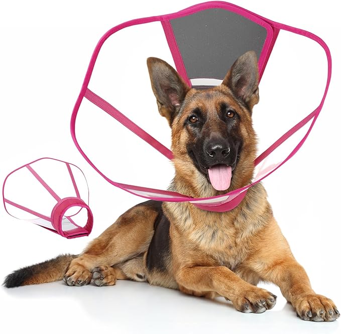 Clear Dog Cone, Elizabethan Collar for Dogs to Stop Licking, Plastic Pet E-Collar Alternative After Surgery, Adjustable Dog Recovery Cone for Wound Healing