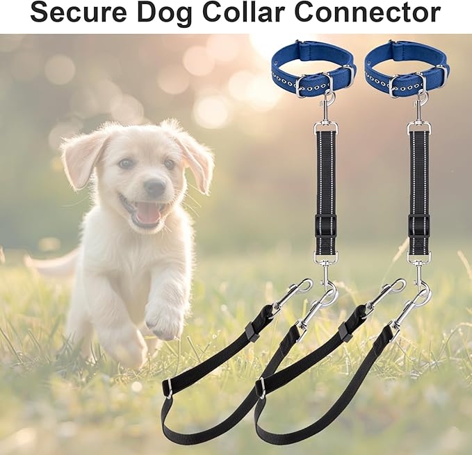ElevateTech 2Pcs Dog Collar Safety Clip Adjustable Double Ended Backup Clasp Leash Connector Gentle Leader for Dogs Suitable Dog Harness Small Dogs Collar Walking Running Training Travel (Black)