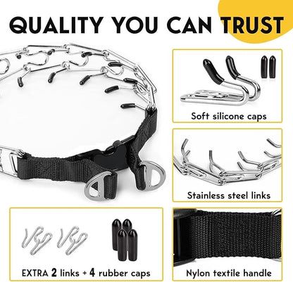 PetJett Choke Collar for Dogs Training Collar Adjustable Prong Collar for Dog Quick Release Pinch Collar for Dog for Small Medium Large Dogs No Pull Walking Tool - Stainless Steel Metal Choker Chain