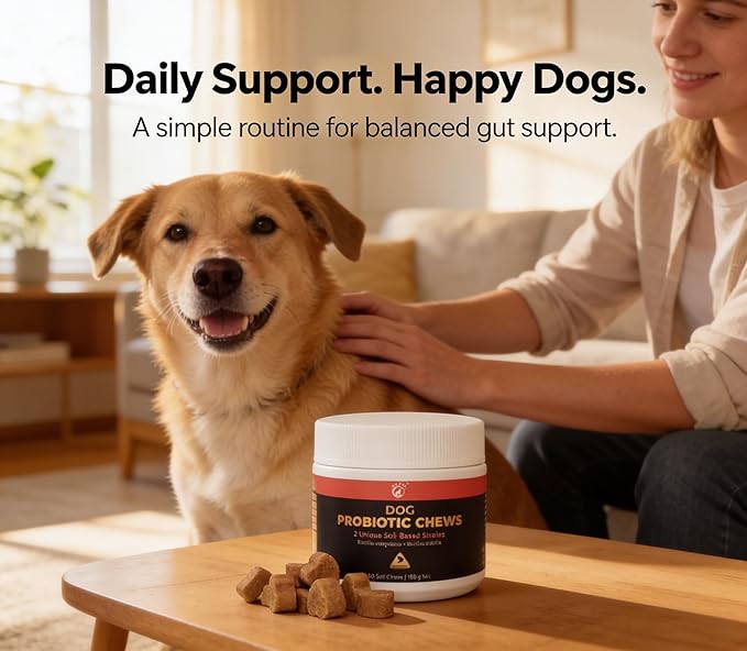 Dog Probiotic Chews for Digestive Support – 2 Billion CFU – Bacillus Coagulans & Subtilis – Supports Gut Health & Stool Quality – for Sensitive Stomachs – Salmon Flavor – 60 Soft Chews