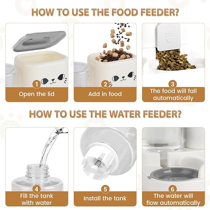 2-in-1 Gravity Pet Feeder & Water Dispenser for Cats Dogs - Large Capacity Cat Food Station with Water Bowl, Travel-Friendly (Gray)