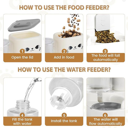 2-in-1 Gravity Pet Feeder & Water Dispenser for Cats Dogs - Large Capacity Cat Food Station with Water Bowl, Travel-Friendly (Gray)