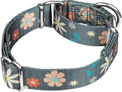 Puppy Dog Collar Floral Print Martingale Collar - No Pull Pet Collar, Heavy Duty Adjustable Dog Collar, Extra Small, Neck 8 Inch -11 Inch, Elegant Flowers (Warm Grey)