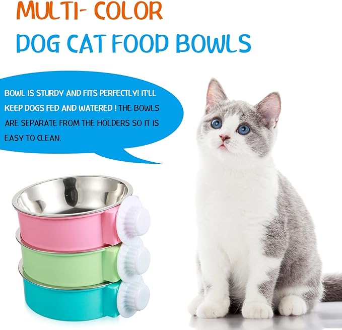 Mimorou 12 Pcs Crate Bowls Bulk Puppy Dog Bowls for Kennel Removable Stainless Steel Crate Water Bowl Kennel Hanging Food Feeders Coop Cup for Cat Puppy Rabbit Birds Ferret Guinea Pigs