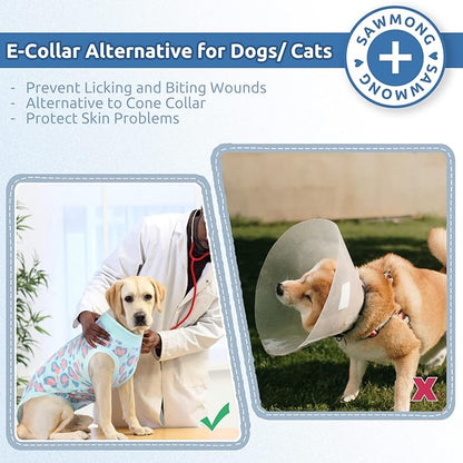 SAWMONG Recovery Suit for Dogs After Surgery, Dog Recovery Suit Breathable Polyester, Pet Spay Surgical Suit Female Male, Dog Onesie Body Suit Substitute E-Collar Cone(Blue Leopard,XXL)