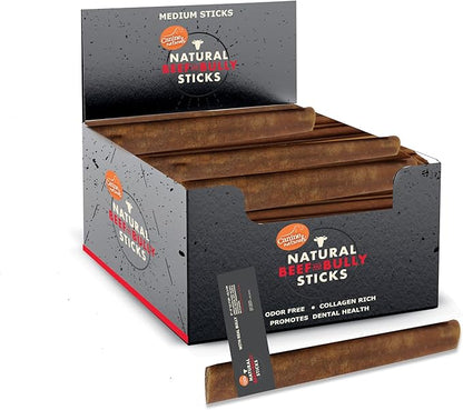 Canine Naturals | Natural Beef & Bully Sticks | 48 Count | Long-Lasting, Odor Free, High Protein Chews Made with 100% Real Bully | Bulk Carton Medium Sticks