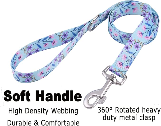 Mihqy Dog Collar and Leash Set with Bohemia Floral Tribal Geometric Patterns - Soft Ethnic Style Collar Adjustable for Small Medium Large Dogs(Pink + Purple Floral Set,XS)